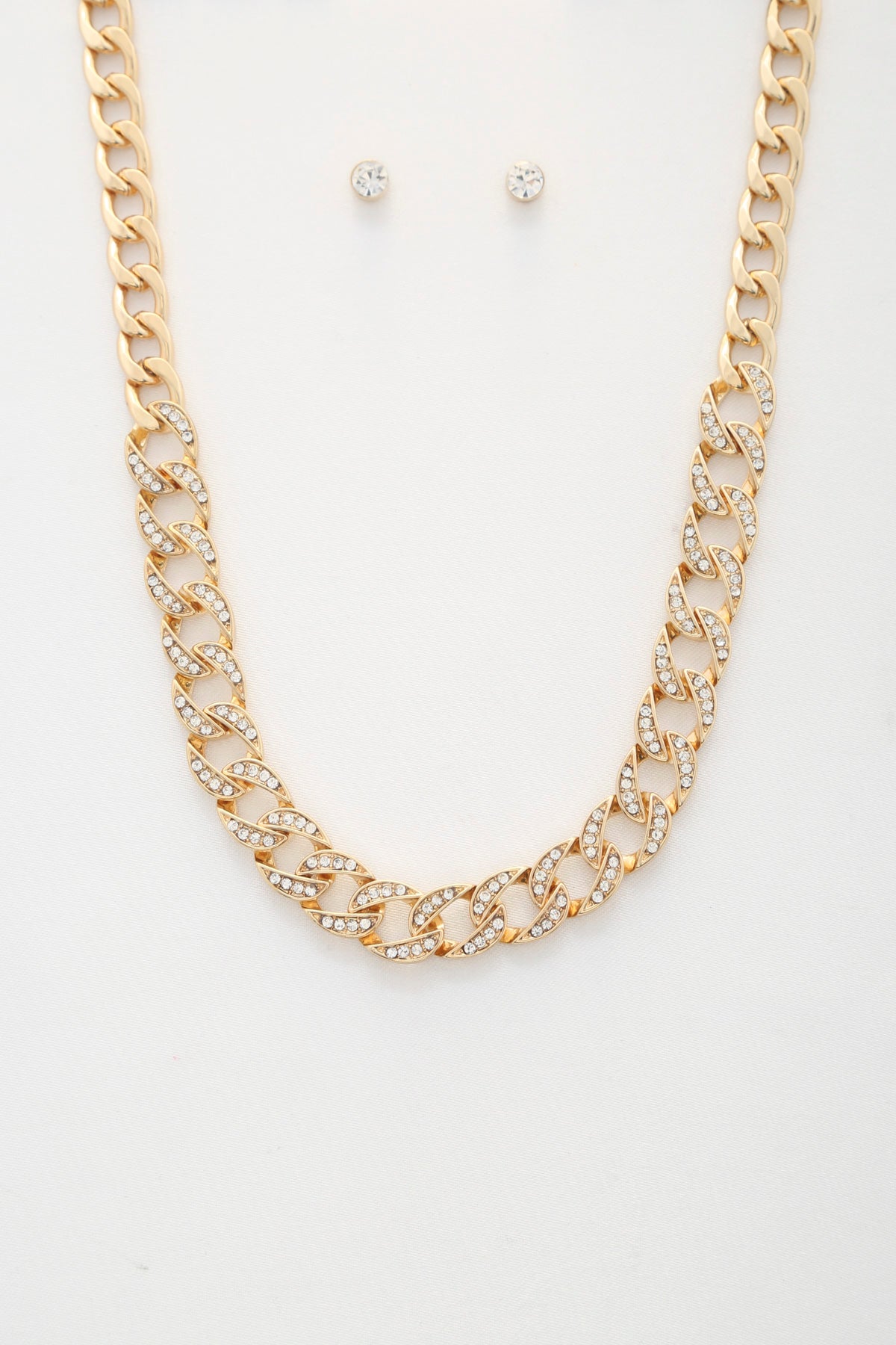Curb Link Crystal Metal Necklace