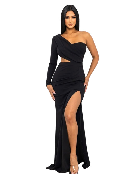 One Shoudler Draped Detail Maxi Dress